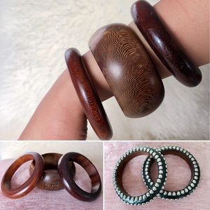 Bundle of 5 Boho Chic Wooden Bangles / Bracelets